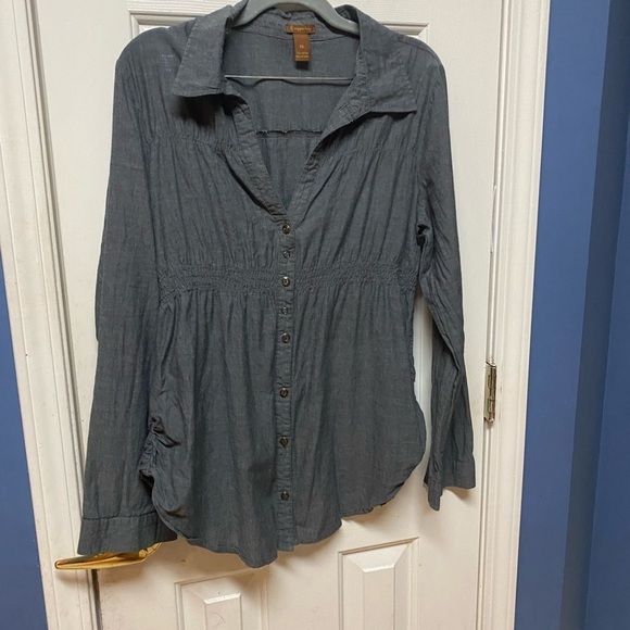 Copper Key Womens Gray Button Up Top Size xL Long Sleeve Cinch side and front - Picture 3 of 11